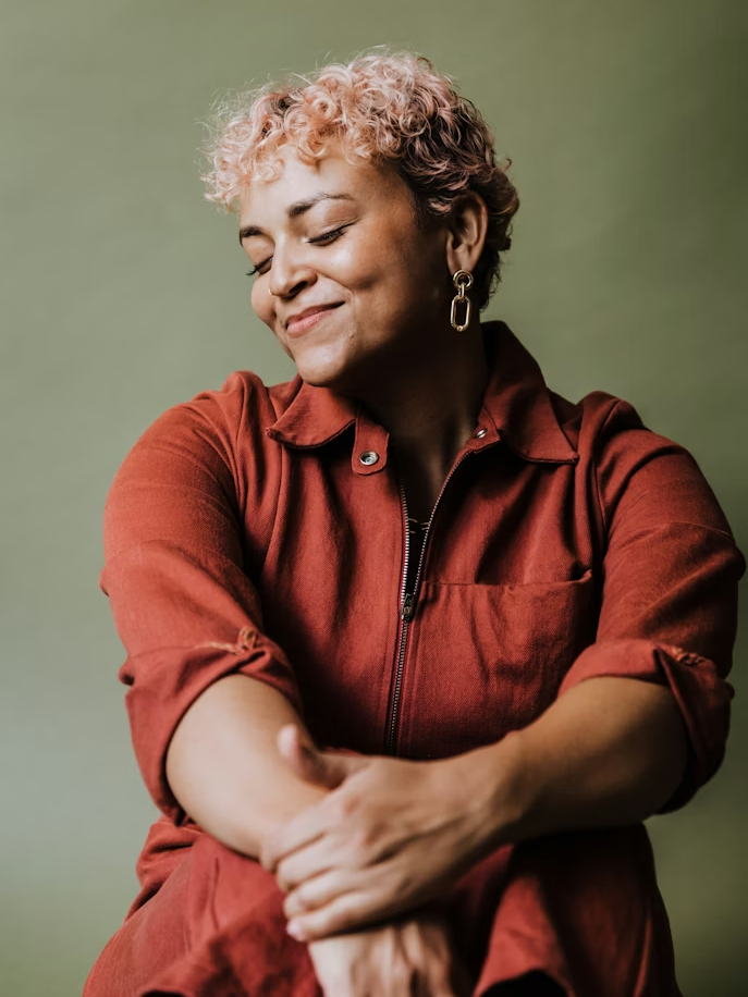 Woman looking content and happy.